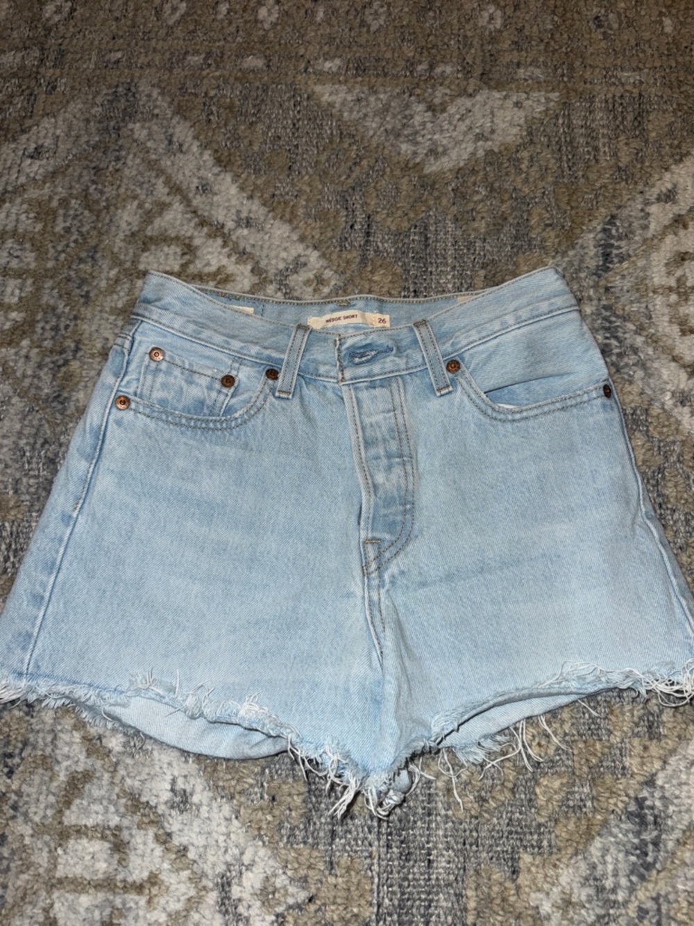 Levi's Light Blue High-Rise Frayed Denim Shorts